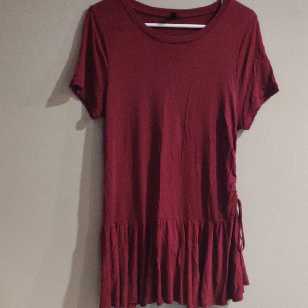 J. Crew womens Medium Burgundy Short Sleeve Cinch Side Mini Dress